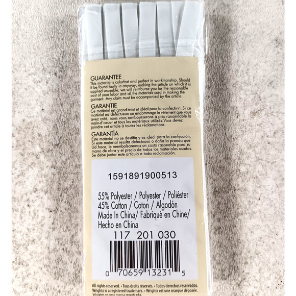 Wrights Bias Tape Double Fold 4 yd .25 in wide PC201 White - Picture 2 of 3